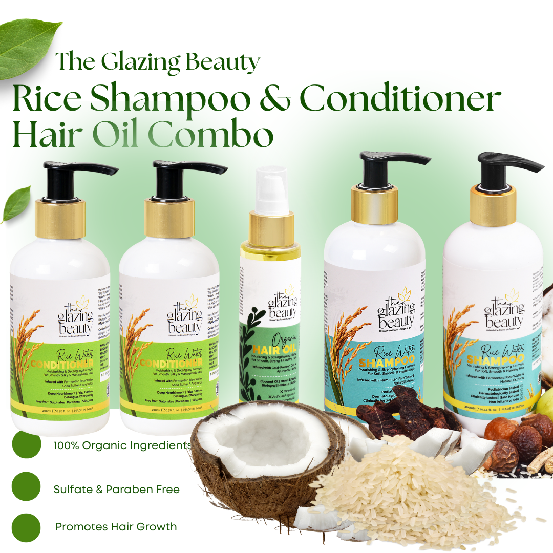 Rice Shampoo, Conditioner & Rosemary Hair Oil Combo