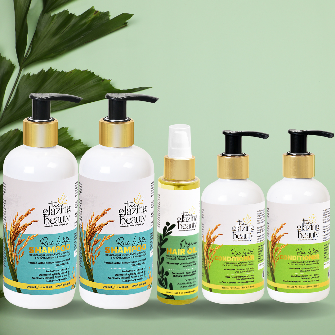 Rice Shampoo, Conditioner & Rosemary Hair Oil Combo